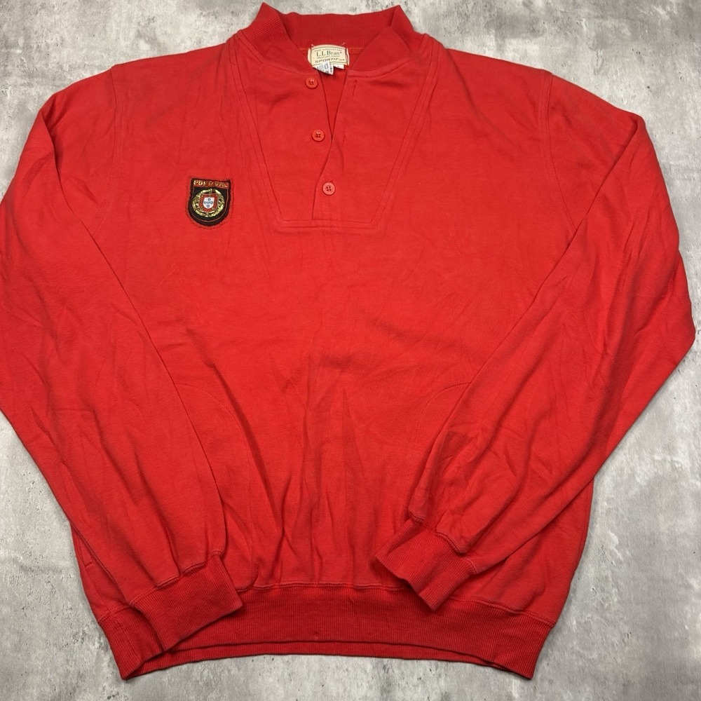 Vintage 90s LL Bean Sportif Portugal Crest Polo Long Sleeve Rugby Soccer Shirt L